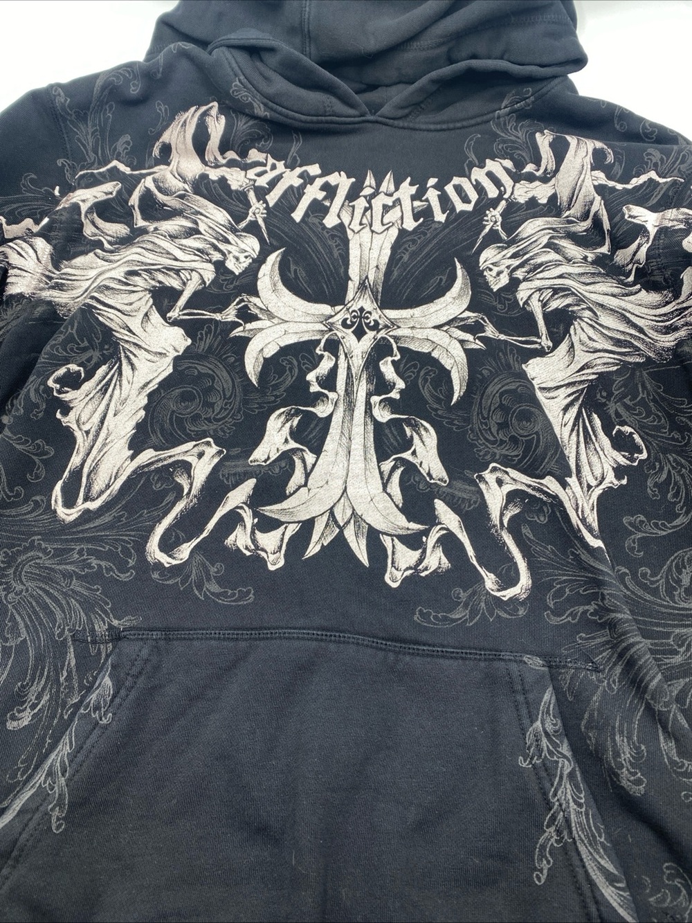 Y2K Affliction Jump Hoodie Reaper Cross Skull Grunge Cyber Large Gore core LG
